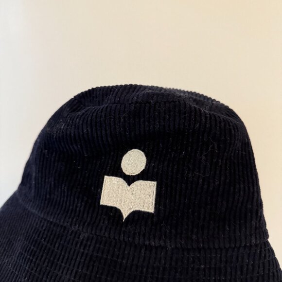 NWT Isabel Marant Corduroy Bucket Hat Logo Embroidered Black - Picture 3 of 6